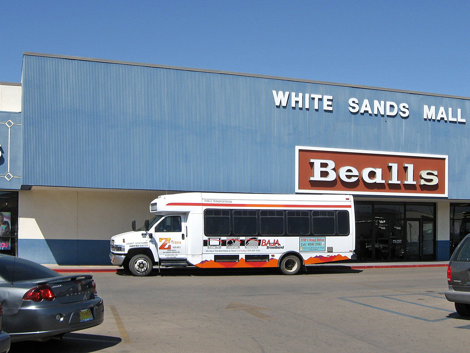 Z-Trans public transit bus parked outside White Sands Mall in Alamogordo, New Mexico.