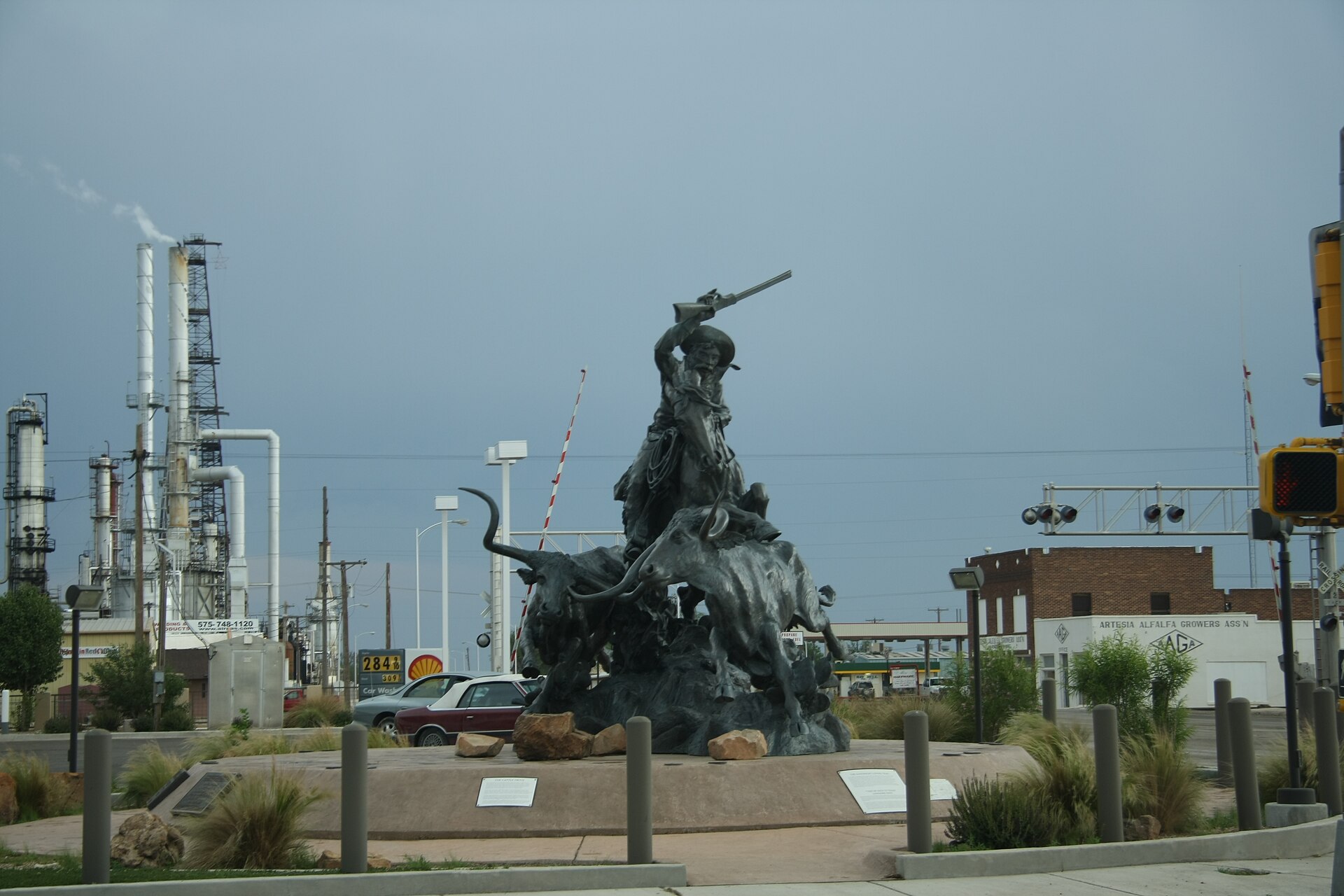 Public art and a refinery in Artesia, New Mexico.