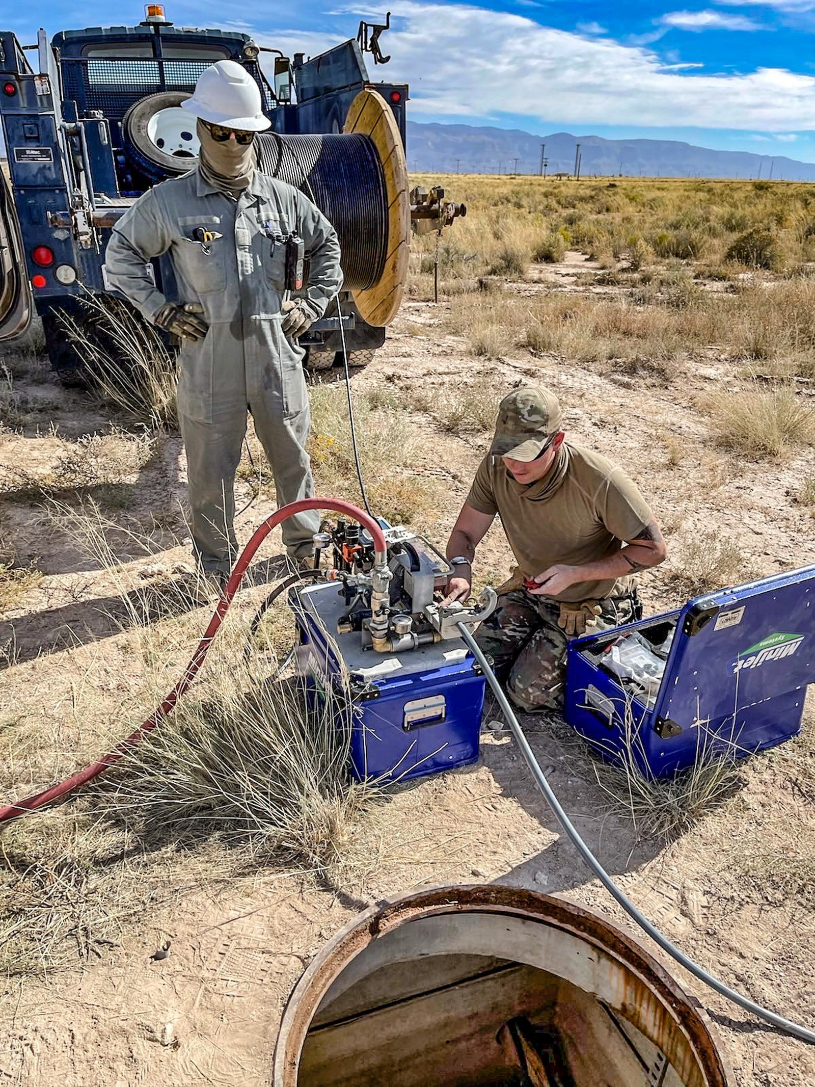 U.S. Air Force technicians install fiber-optic network infrastructure at Holloman Air Force Base.