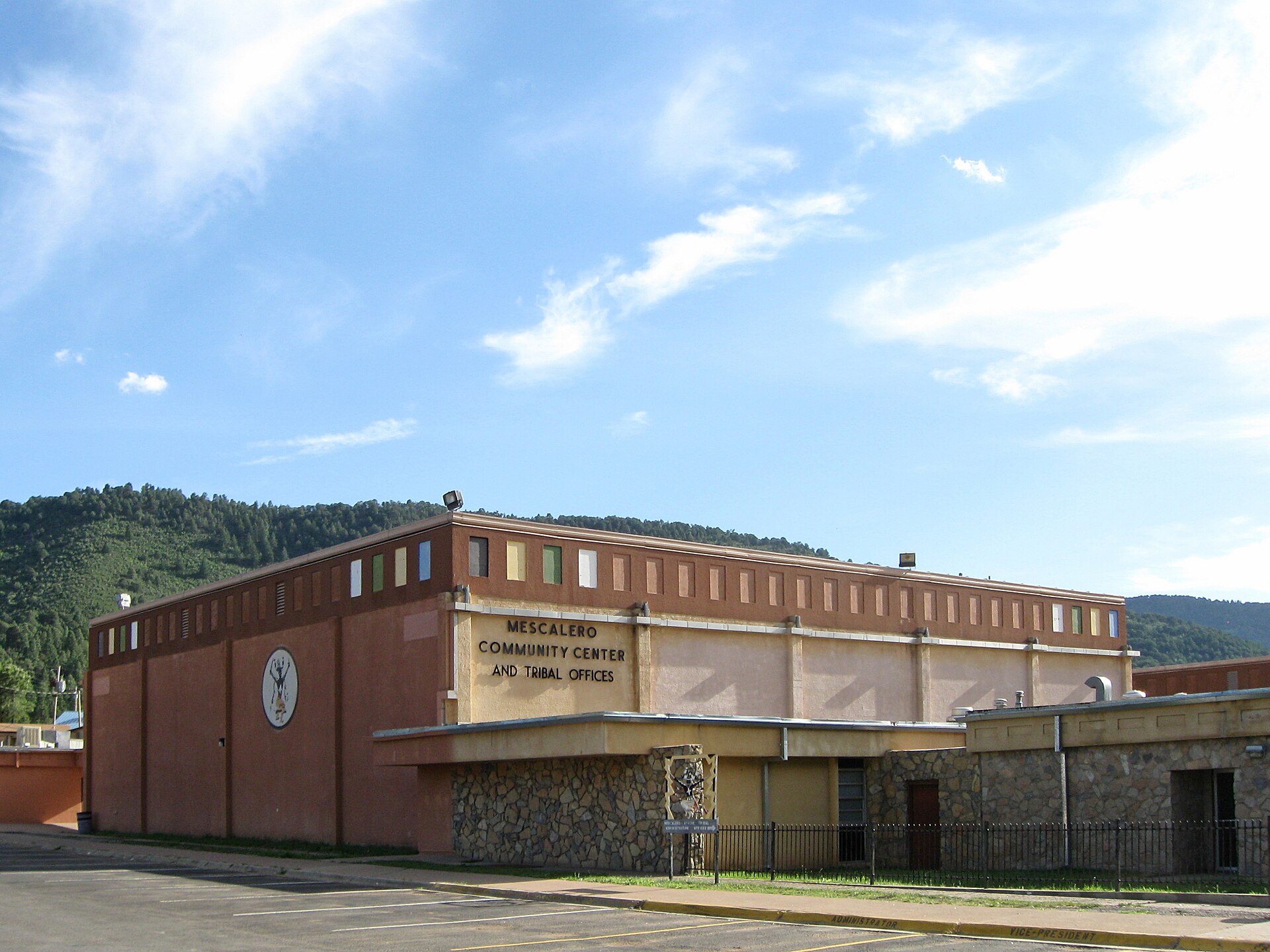 Exterior of the Mescalero Apache Tribal Offices and Community Center.