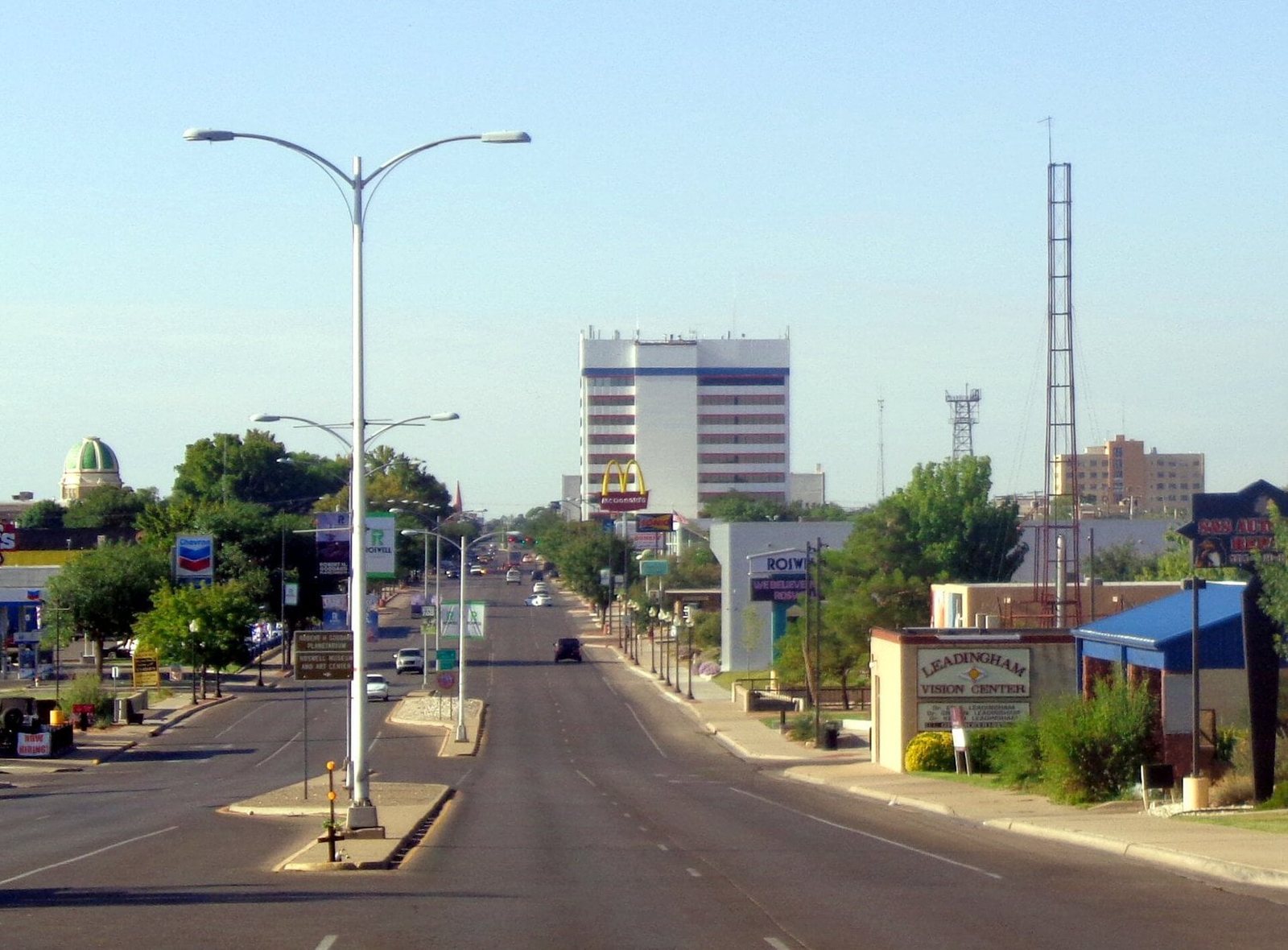 Main Street and downtown buildings in Roswell, New Mexico.