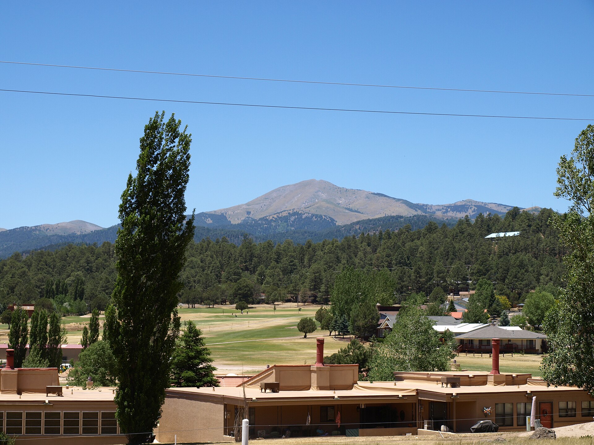Ruidoso neighborhood with Sierra Blanca in the distance.