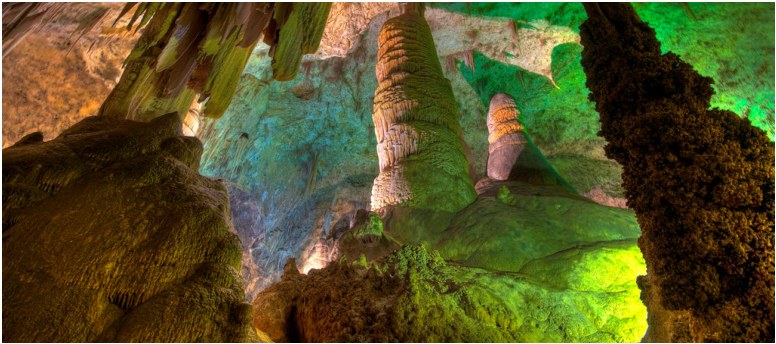 Rock formations inside a limestone cavern.